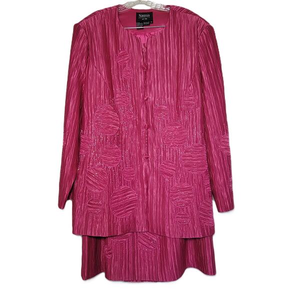 Natasia Collection New York 2 Piece Jacket Skirt Set Pink Womens Size 20 Formal - Picture 1 of 14